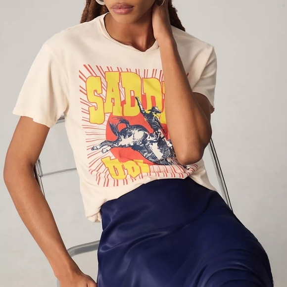 Anthropologie Original Retro Brand Saddle Up Graphic Tee Shirt Peach USA Made L - Picture 2 of 10